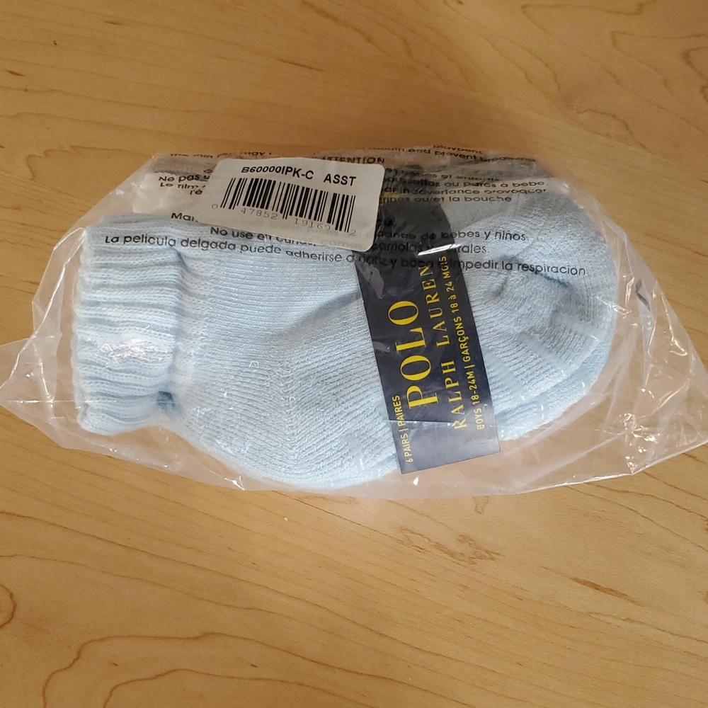 6 Pairs Polo by Ralph Lauren Light Blue  Gray ,white Socks for Baby